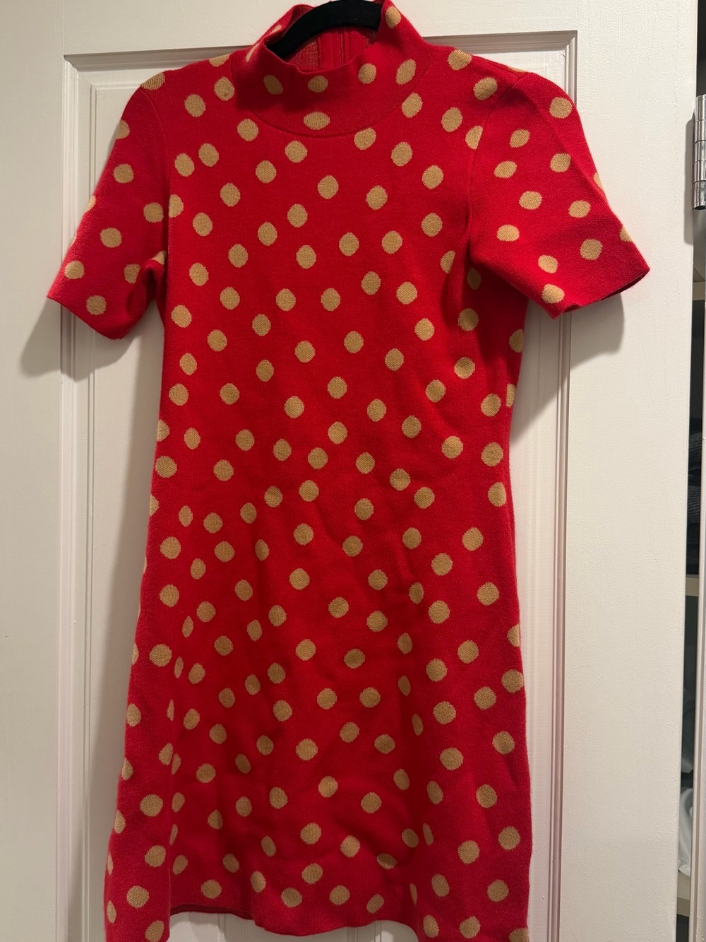 Anthropologie Red Knit Dress with Gold Polka Dots